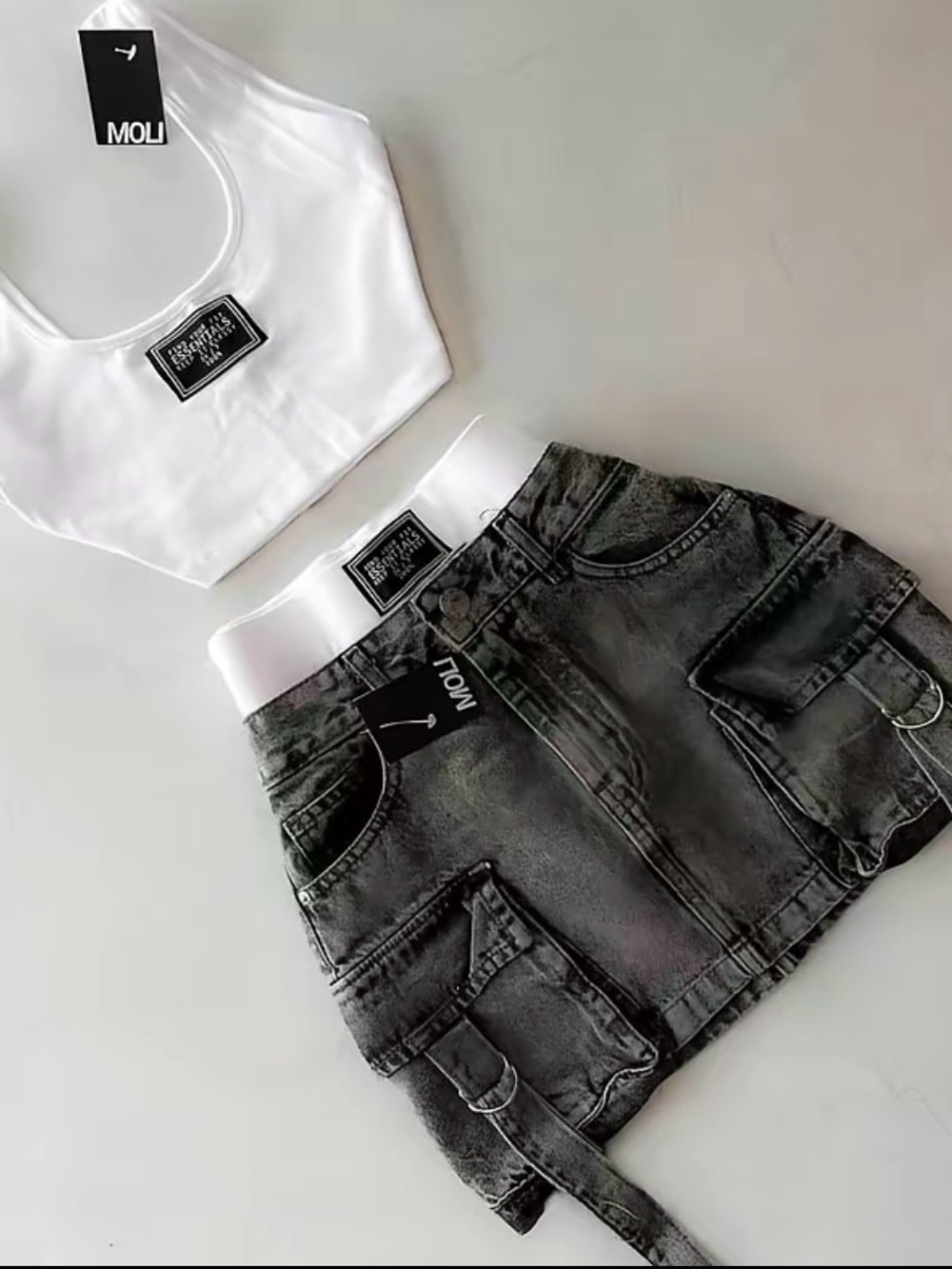 Black Denim Cargo Skort with White Waistband Fits a size 4/6